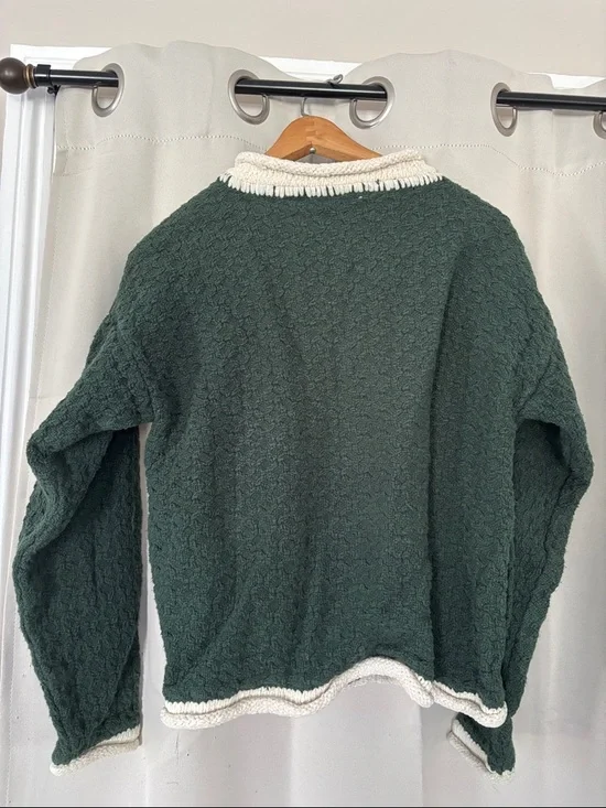 Coldwater Creek Dark Green Textured Button Cardigan with Cream Trim - Picture 4 of 4